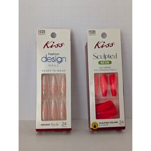Kiss Fashion Design & Sculpted Neon Press-On Nails Extra Long 24ct Each Lot of 2